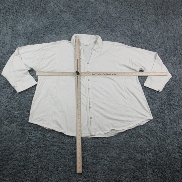 J Jill Shirt Womens 2X Off White Button Front 3/4 Sleeve Tunic Blouse Plus - Picture 2 of 12